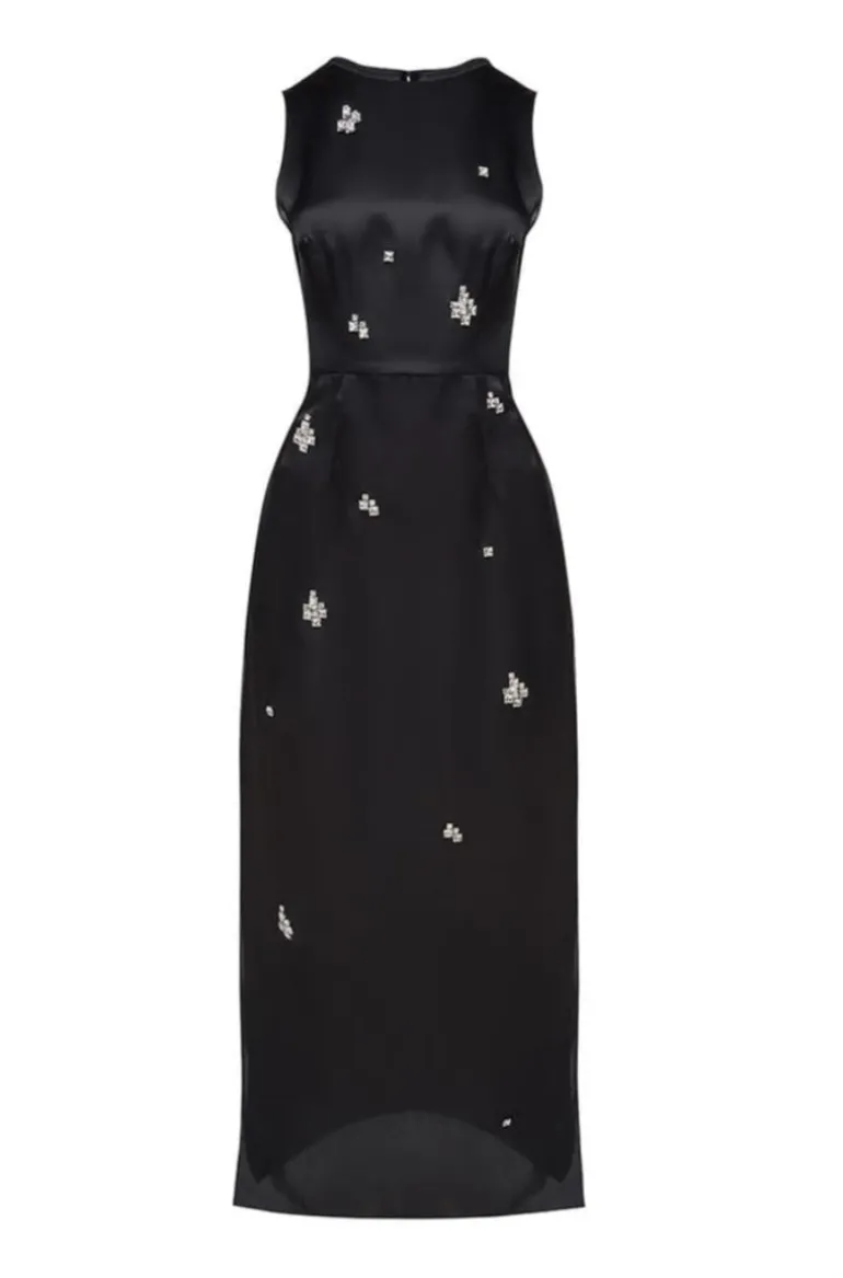 Dresses | Midi Dresses<CULT MIA SILK ORGANZA COLUMN DRESS WITH JEWEL AND EMBELLISHMENTS Black