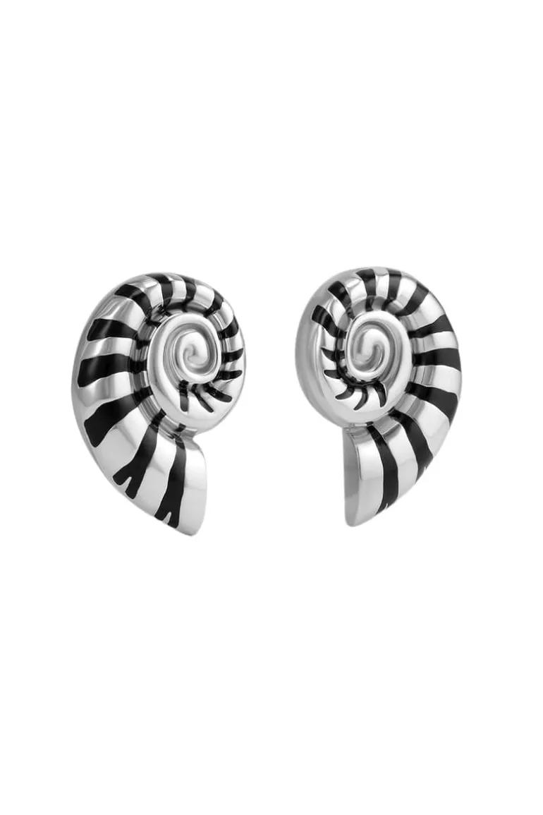 Earrings<CULT MIA SILVER AND BLACK NAUTILUS EARRINGS Silver/Black