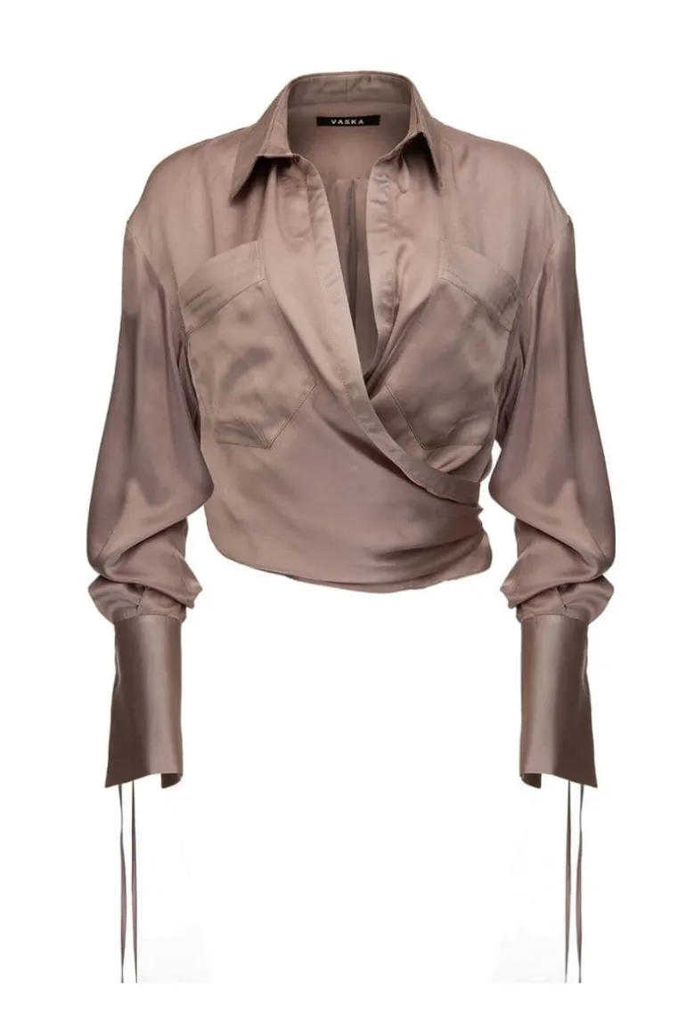 Tops<CULT MIA CROPPED SHIRT Silver Gray