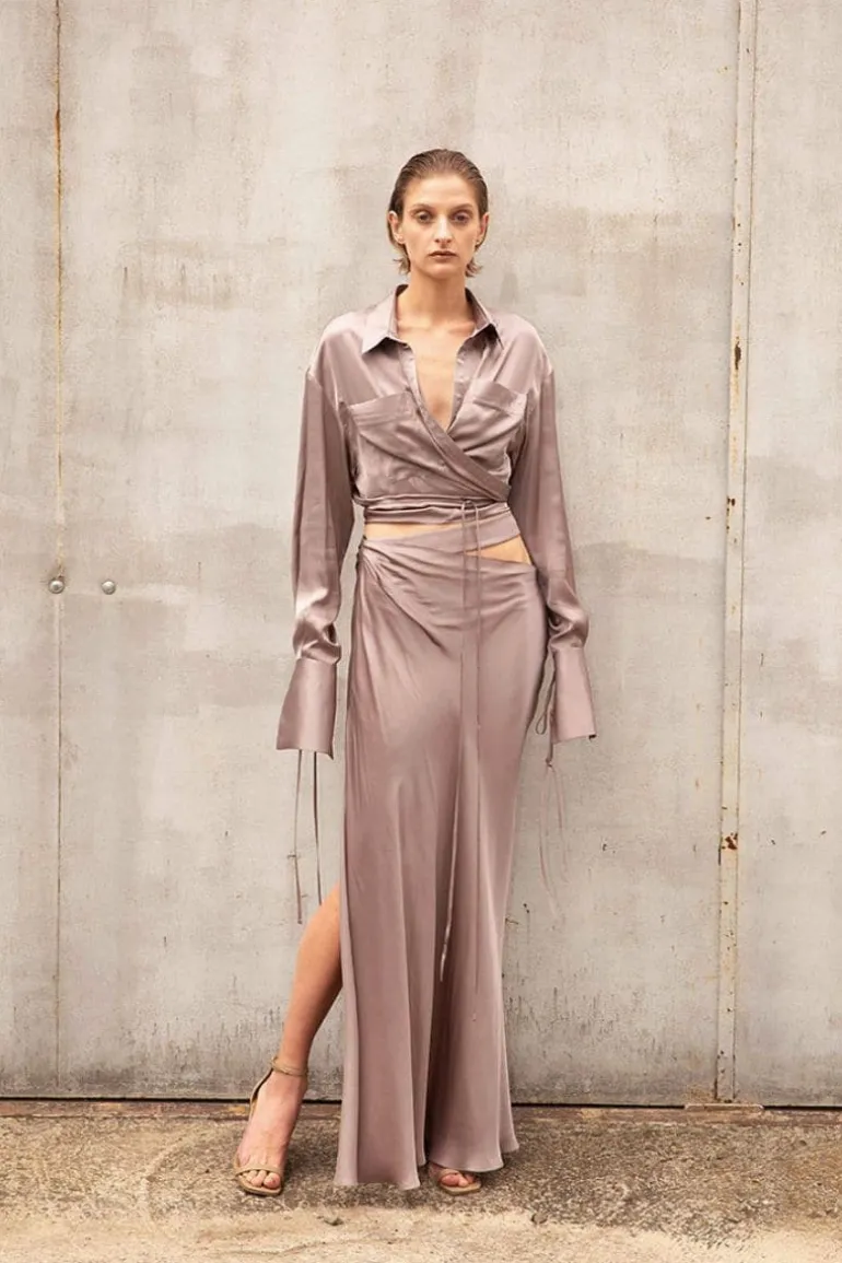 Skirts<CULT MIA CUT-OUT LONG SKIRT Silver Gray