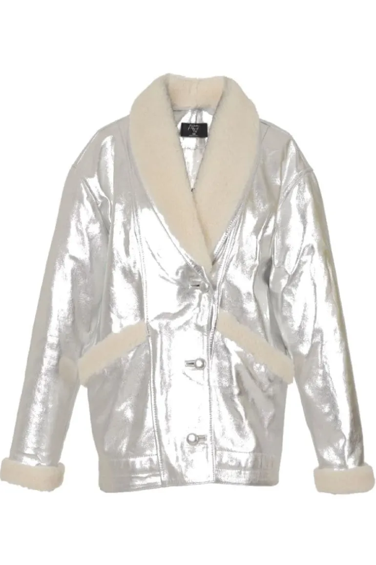Jackets<CULT MIA HAYDRA SHEARLING LEATHER JACKET Silver