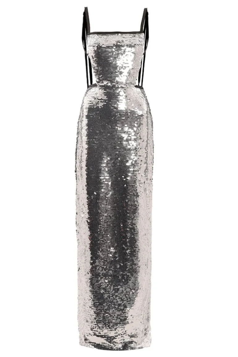 Dresses<CULT MIA SEQUINS LONG DRESS Silver