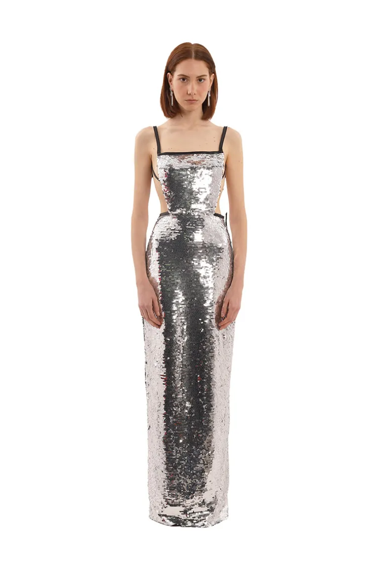 Dresses<CULT MIA SEQUINS LONG DRESS Silver