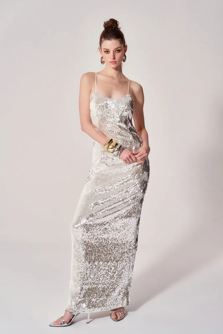 Dresses | Gowns<CULT MIA SPARKLING OPEN BACK GOWN Silver