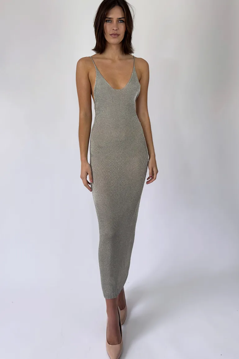 Dresses<CULT MIA SPARKLY KNIT MAXI DRESS Silver