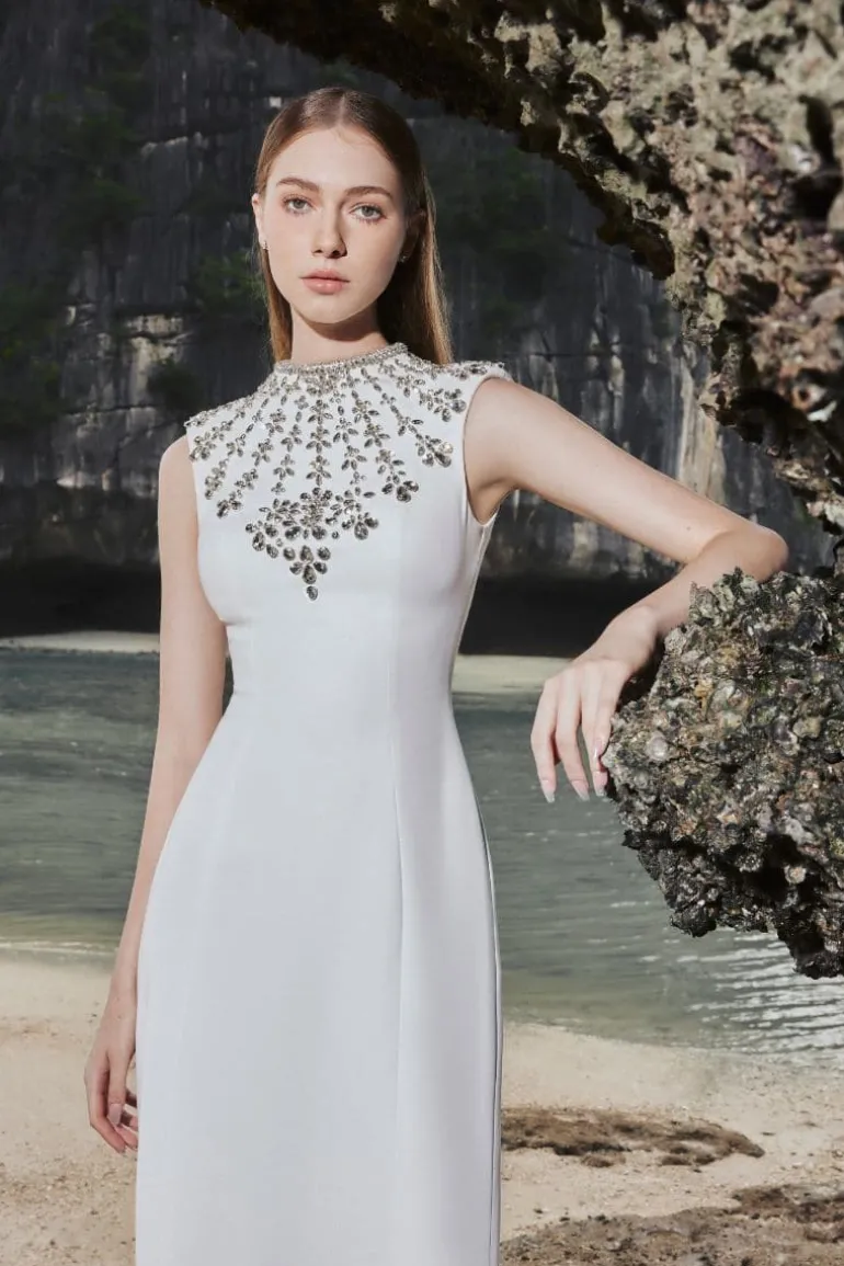 Dresses | Gowns<CULT MIA SLEEVELESS BODYCON FULL DRESS WITH STONE EMBELLISHMENT White