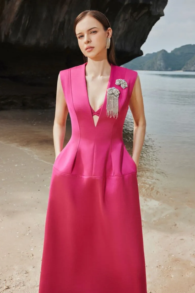 Dresses | Midi Dresses<CULT MIA SLEEVELESS PLEATED COAT DRESS Fuchsia