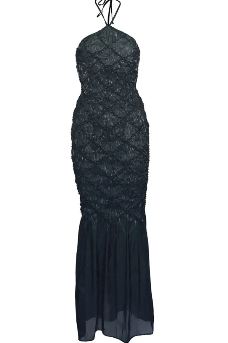 Dresses<CULT MIA SOFIA HALTER NECK SHIBORI FITTED MAXI DRESS Black