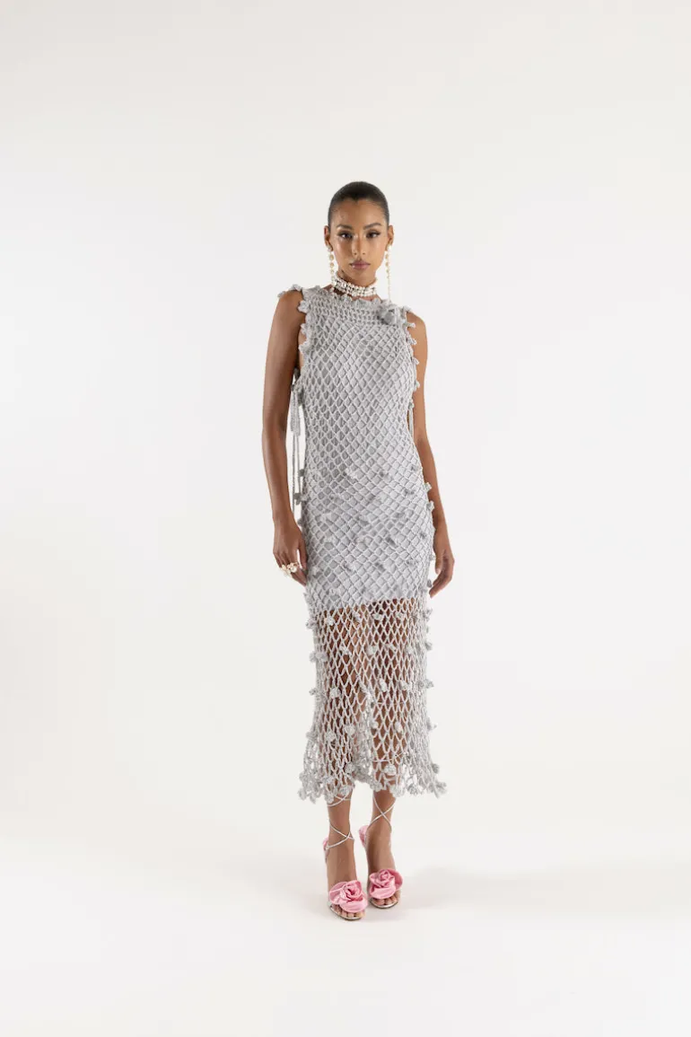 Dresses | Midi Dresses<CULT MIA SOFIA HANDMADE CROCHET MIDI DRESS Silver