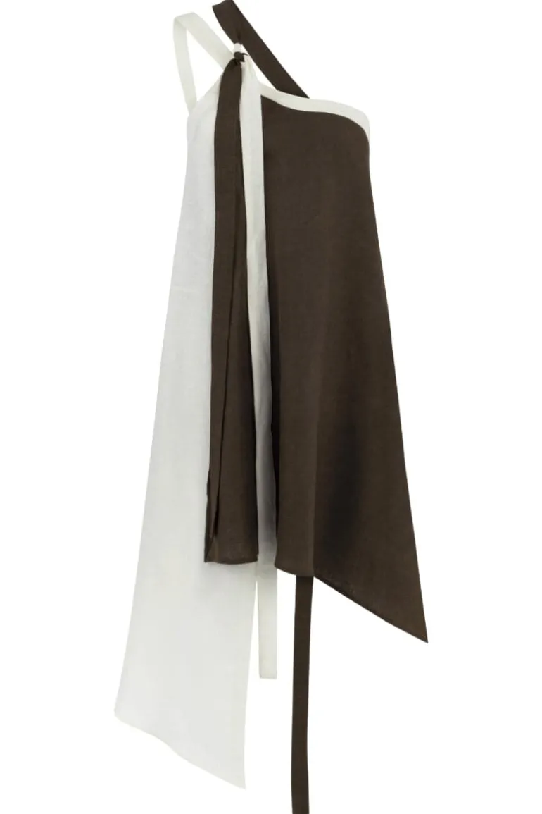 Dresses | Midi Dresses<CULT MIA SOLEIL TWO-TONE LINEN BELT DRESS Cappuccino and Off-White