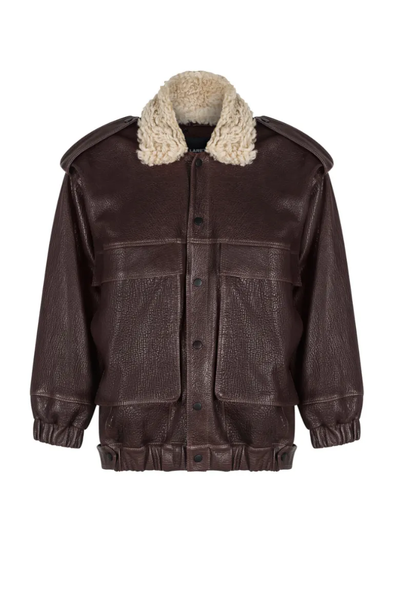 Jackets<CULT MIA SORA VINTAGE BOMBER LEATHER JACKET Brown