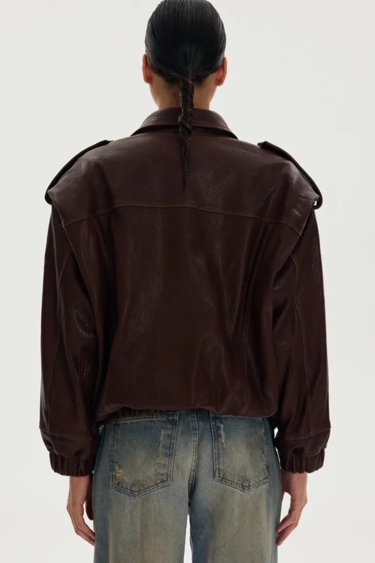 Jackets<CULT MIA SORA VINTAGE BOMBER LEATHER JACKET Brown