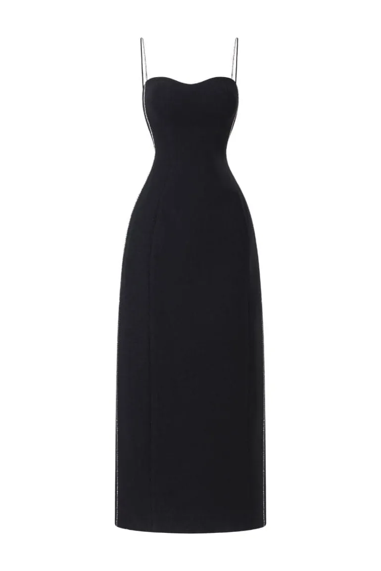 Dresses<CULT MIA SPAGHETTI STRAP CRYSTAL EMBROIDERY SWEETHEART MAXI DRESS Black