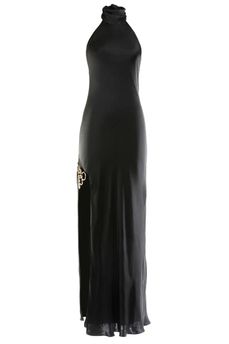Dresses<CULT MIA STELLA SATIN HIGH-NECK MAXI DRESS Black