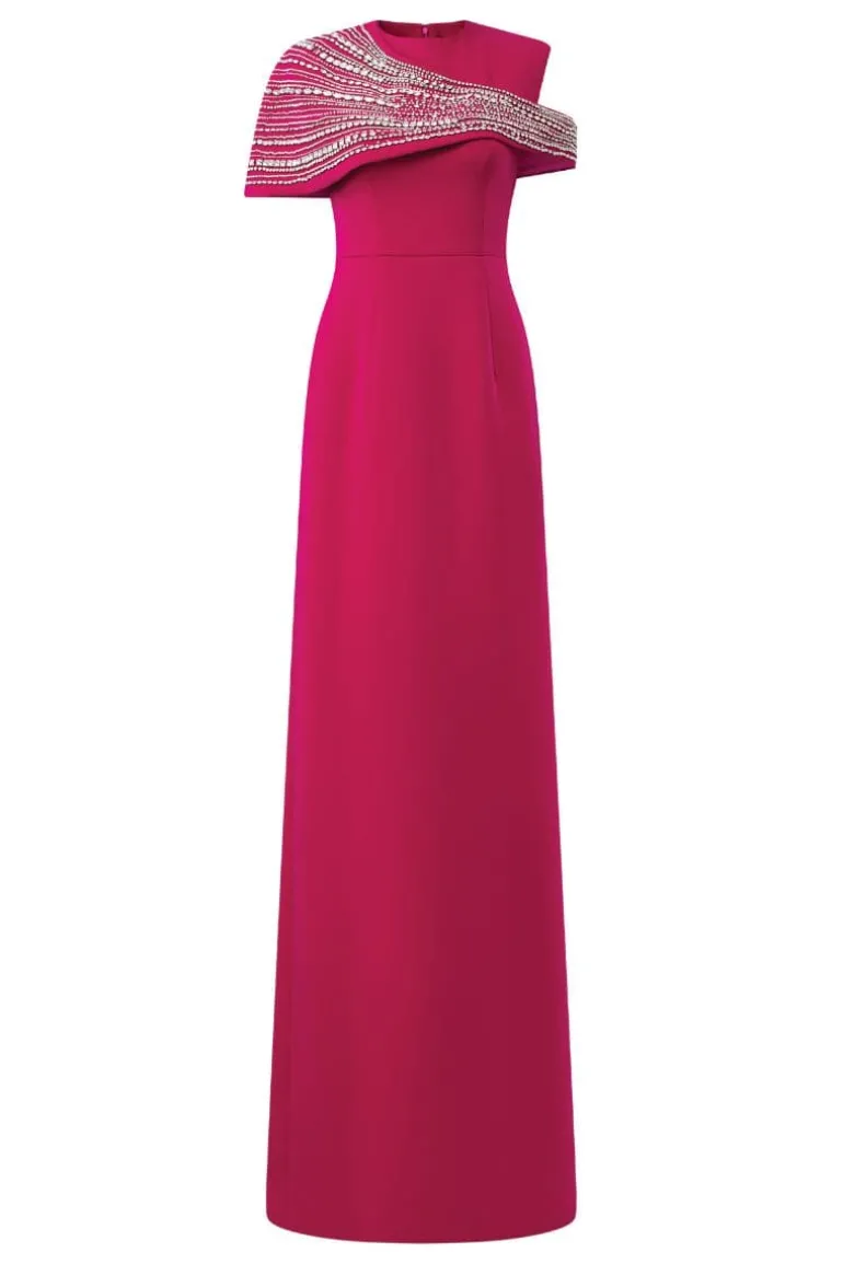 Dresses<CULT MIA STONE EMBELLISHED ASYMMETRIC CAPE GOWN Purple/Pink