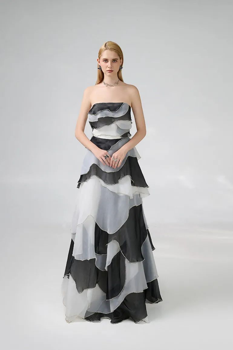 Dresses<CULT MIA STRAPLESS AND GRAY FLOOR LENGTH DRESS Black