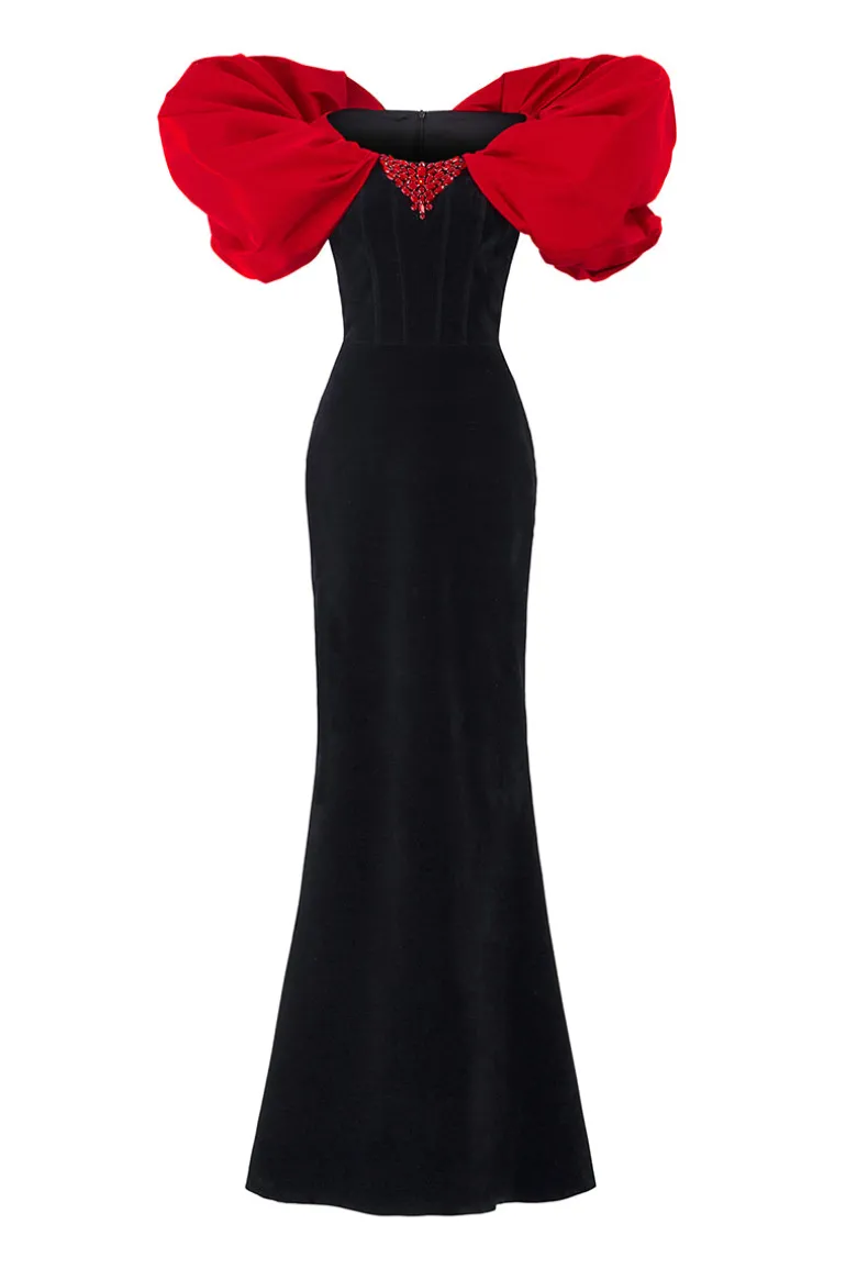Dresses | Gowns<CULT MIA STRAPLESS VELVET GOWN WITH DRAPED SHOULDER DETAILS Black
