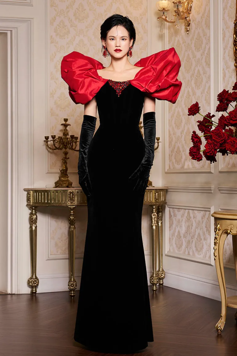Dresses | Gowns<CULT MIA STRAPLESS VELVET GOWN WITH DRAPED SHOULDER DETAILS Black