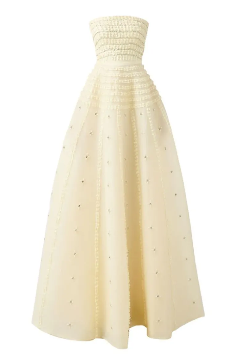 Dresses | Gowns<CULT MIA STRAPLESS STONE ORGANZA FLOOR LENGTH GOWN Beige