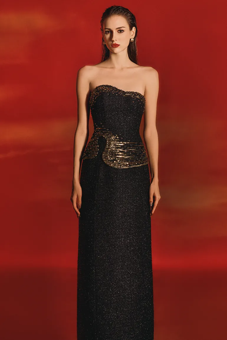 Dresses | Gowns<CULT MIA STRAPLESS STRAIGHT GOWN Black