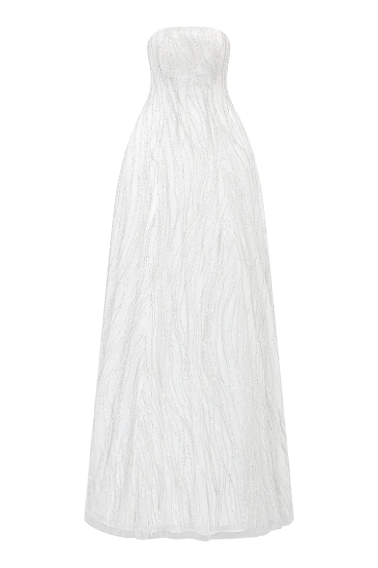 Dresses | Gowns<CULT MIA STRAPLESS WAVY CRYSTAL EMBELLISHED DRESS White