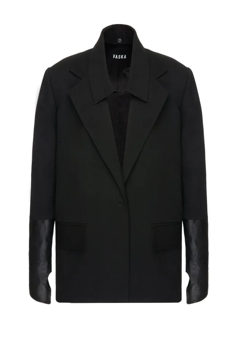 Jackets<CULT MIA STURCTURED JACKET WITH LEATHER GLOVES SLEEVES Black