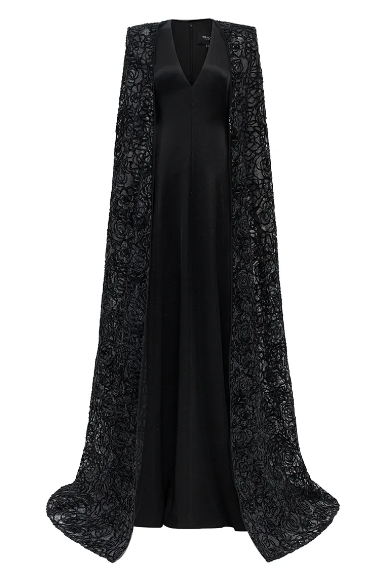 Dresses | Gowns<CULT MIA STYLIZED NECKLINE WAVY FLOWING CAPE SLEEVES DRESS Black