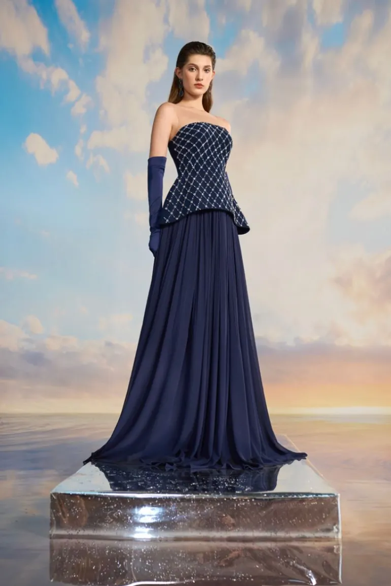 Dresses | Gowns<CULT MIA TAYLOR CREPE MIXED CHIFFON FLARED MAXI DRESS Dark blue