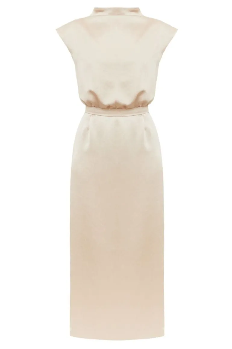 Dresses | Midi Dresses<CULT MIA TESSA ELEGANT SATIN KIMONO SLEEVES MIDI DRESS Beige