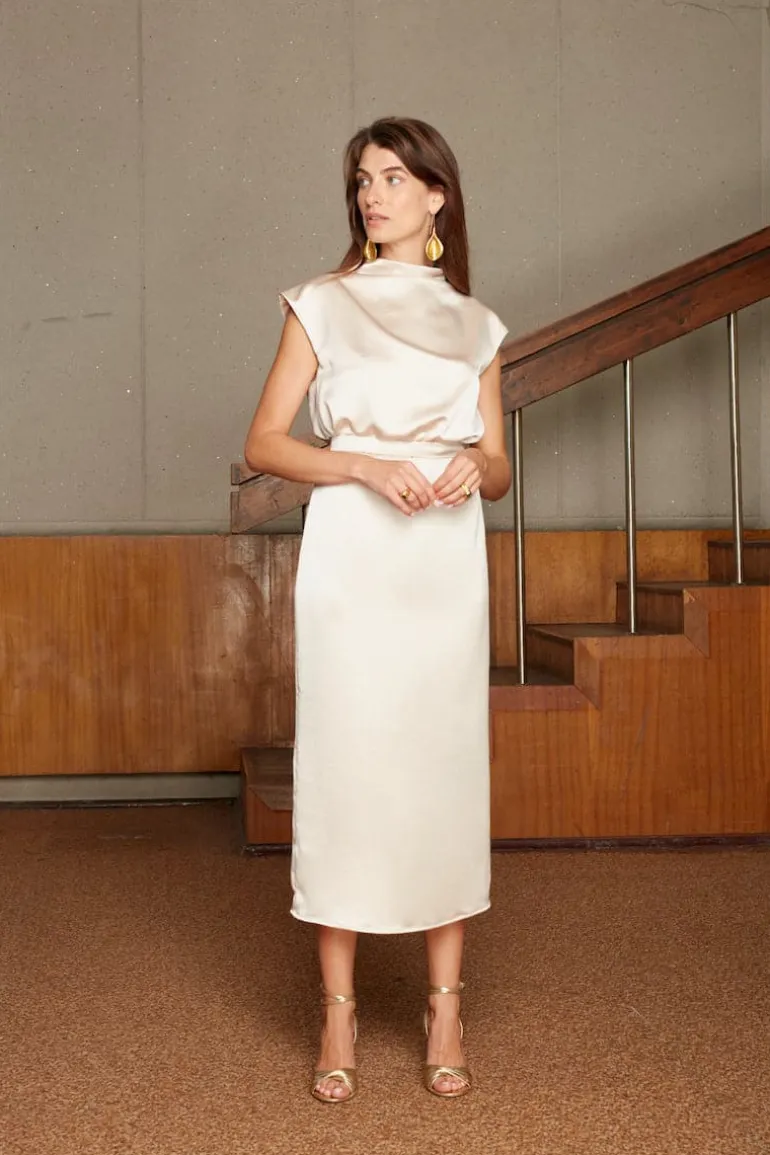 Dresses | Midi Dresses<CULT MIA TESSA ELEGANT SATIN KIMONO SLEEVES MIDI DRESS Beige