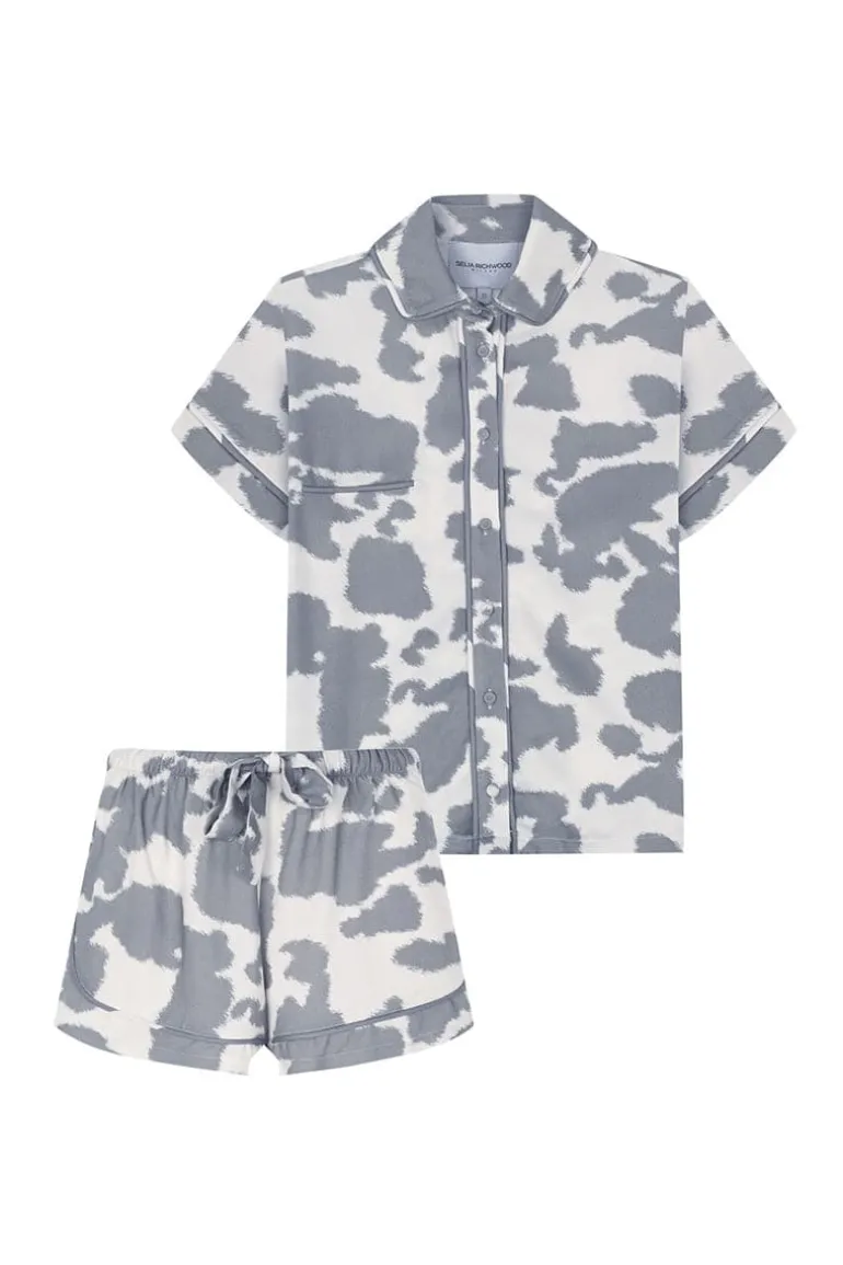 Sleep & Loungewear<CULT MIA TEXAS COW SHORT PAJAMA SET White & Gray