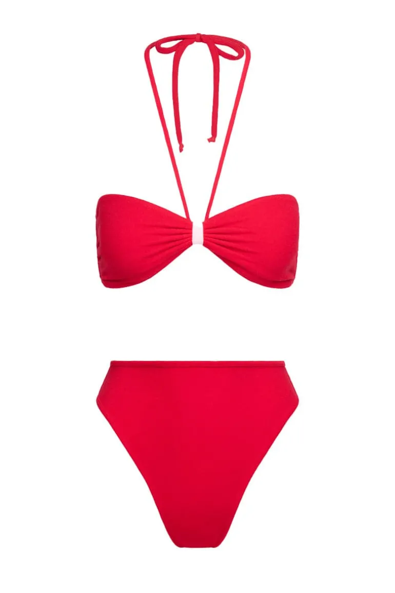 Swimwear<CULT MIA THE RED TERRY STRAPLESS TOP AND BRIEF BIKINI Red/Ballerina Pink