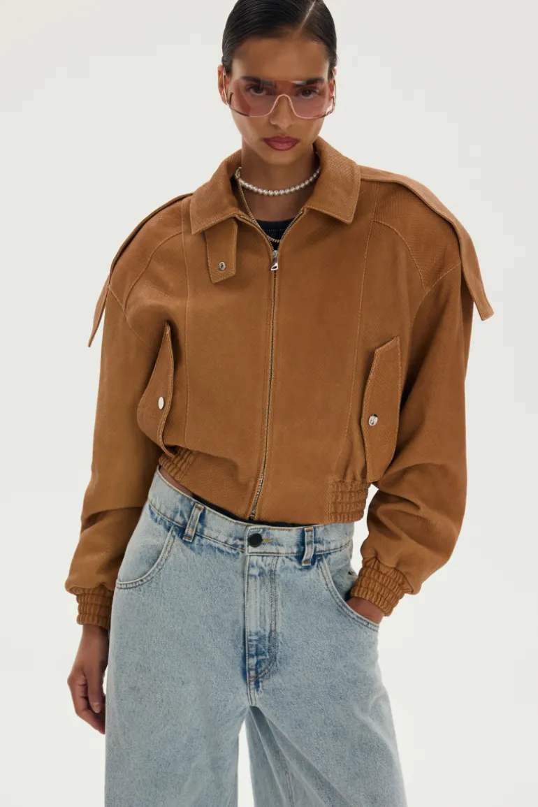 Jackets<CULT MIA TIVOLI CROCK LEATHER JACKET Brown