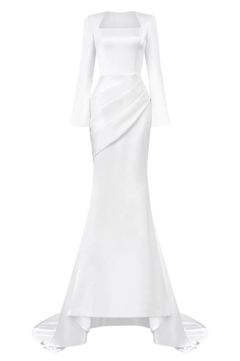 Dresses | Gowns<CULT MIA TRAPEZE LONG SLEEVES MULLET SILK GOWN White