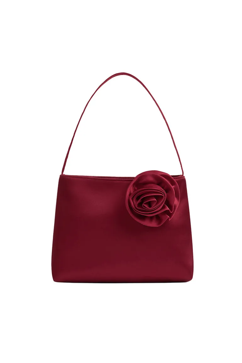 Shoulder Bags<CULT MIA TUSCAN ROSE SILK HANDBAG IN RED Ruby Red