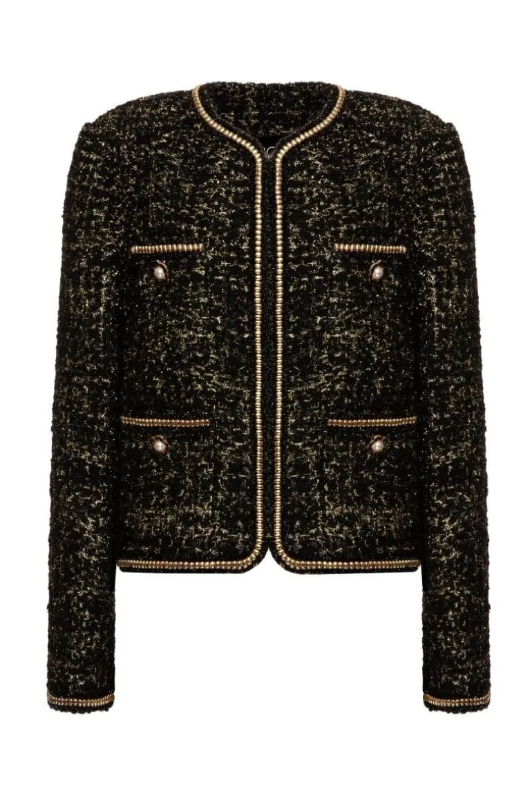 Jackets<CULT MIA TWEED BLACK WOOL-BLEND CROPPED JACKET