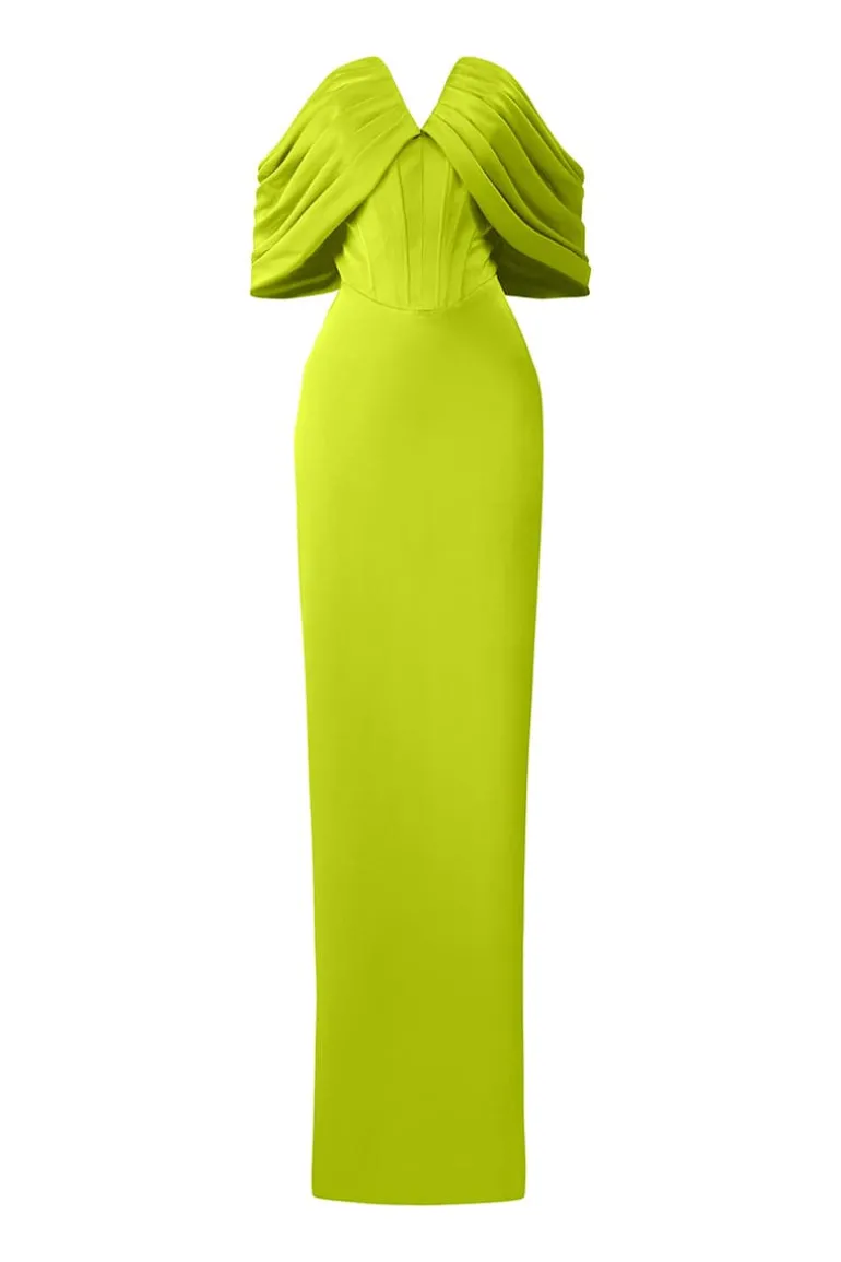 Dresses | Gowns<CULT MIA V-CUT BUSTIER DRESS WITH WRAPPED SHOULDER Acid Lime