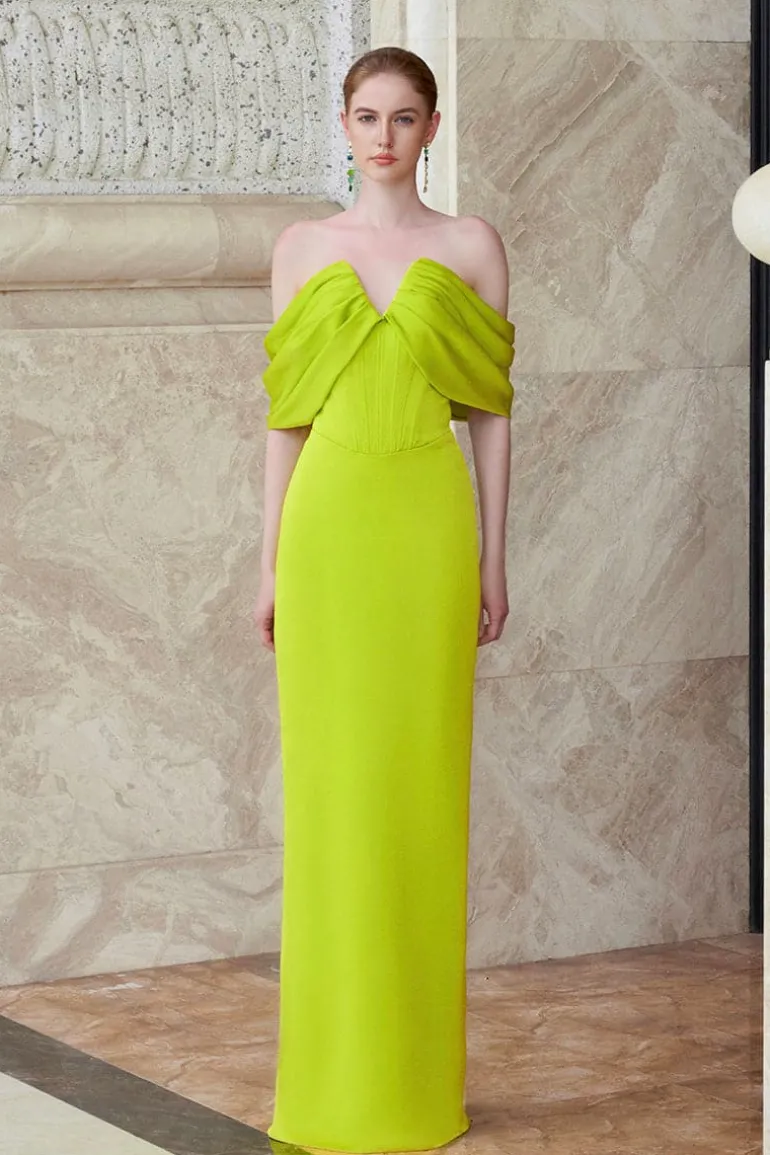 Dresses | Gowns<CULT MIA V-CUT BUSTIER DRESS WITH WRAPPED SHOULDER Acid Lime