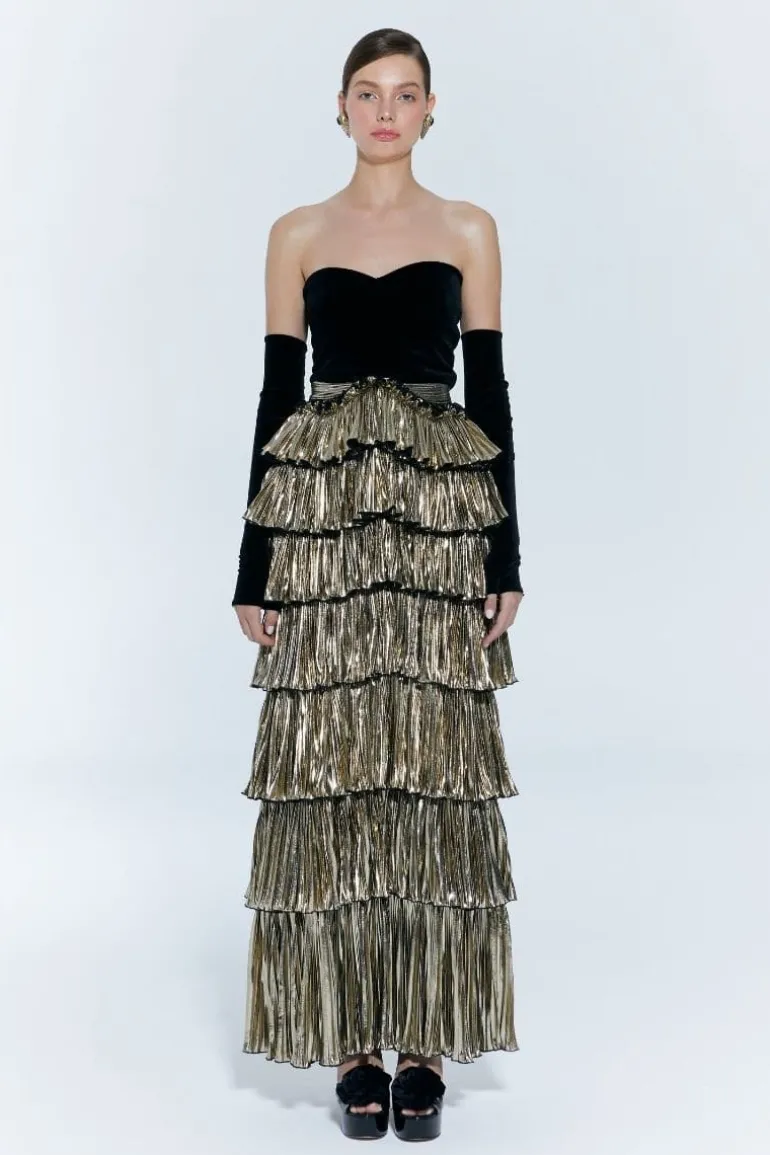 Dresses | Gowns<CULT MIA VERSAILLES STRAPLESS RUFFLE TIERED GOWN Gold/Black