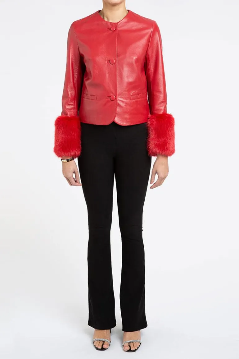 Jackets<CULT MIA VITA CROPPED FAUX FUR JACKET IN Red