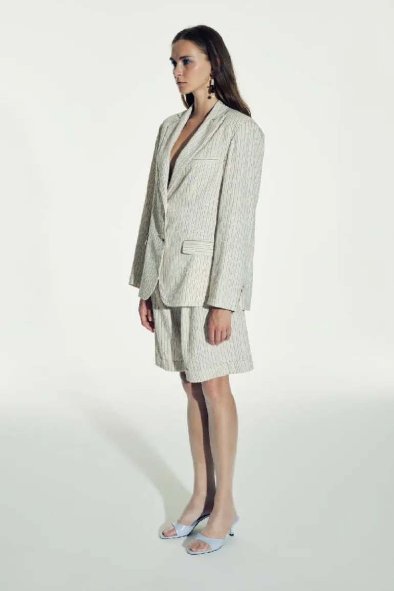Outfit Sets<CULT MIA BOXY JACKET AND MARDE SHORTS STRIPED LINEN SET Walnut