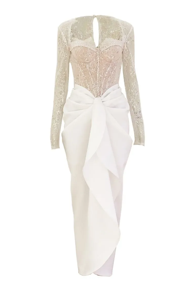 Dresses | Midi Dresses<CULT MIA CORSET PLEATED FLAP MIDI DRESS White