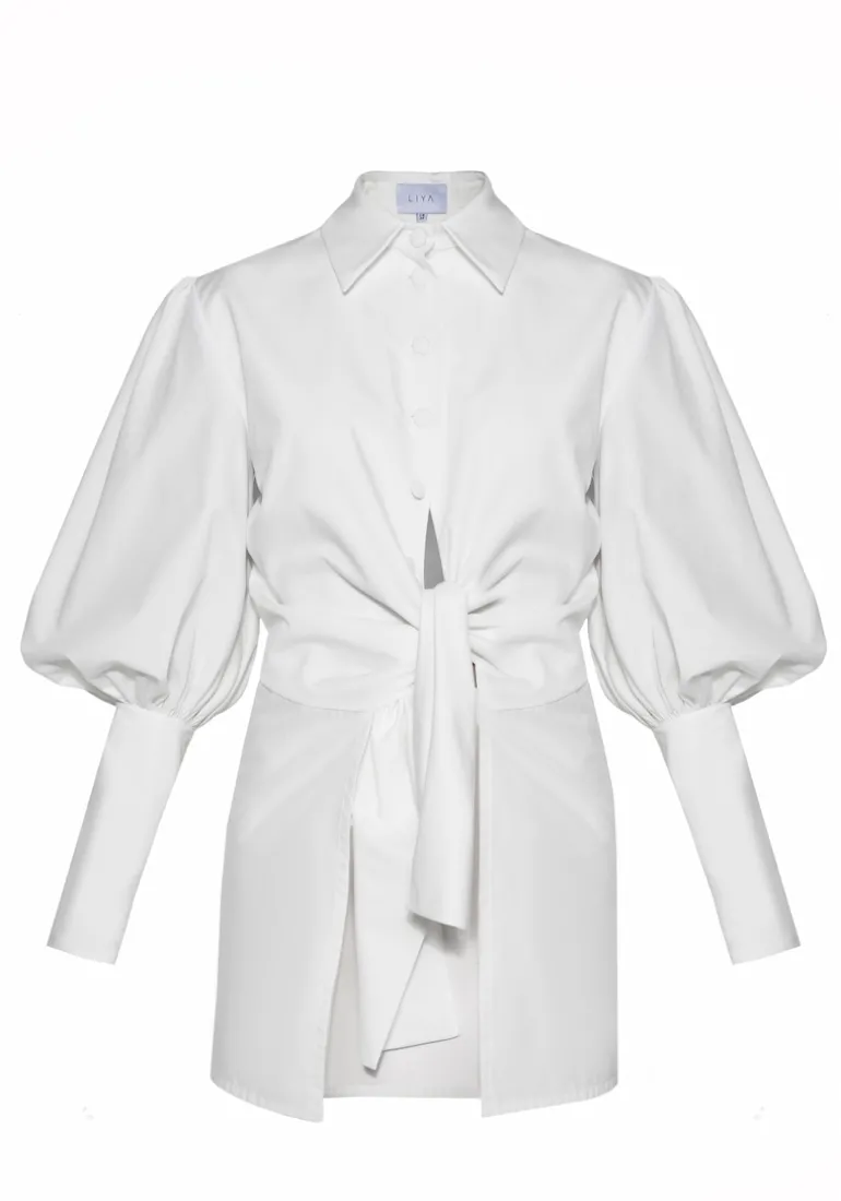 Tops<CULT MIA CUFFED SLEEVE FRONT TIE SHIRT White