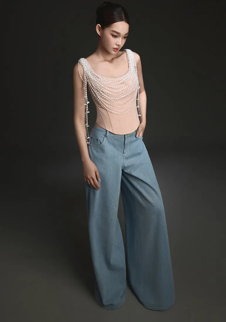 Outfit Sets<CULT MIA WHITE DRAPED LACE FLOWER TOP AND PANTS SET White & Light blue