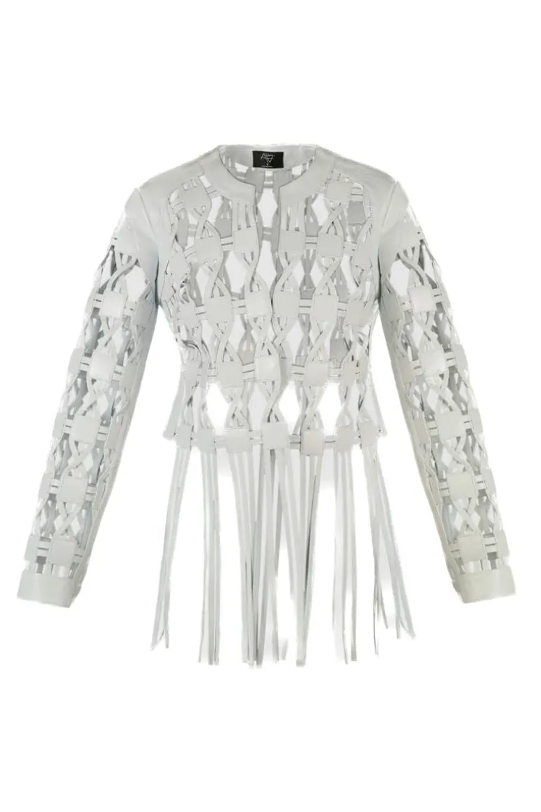 Jackets<CULT MIA HEATHER LEATHER JACKET White