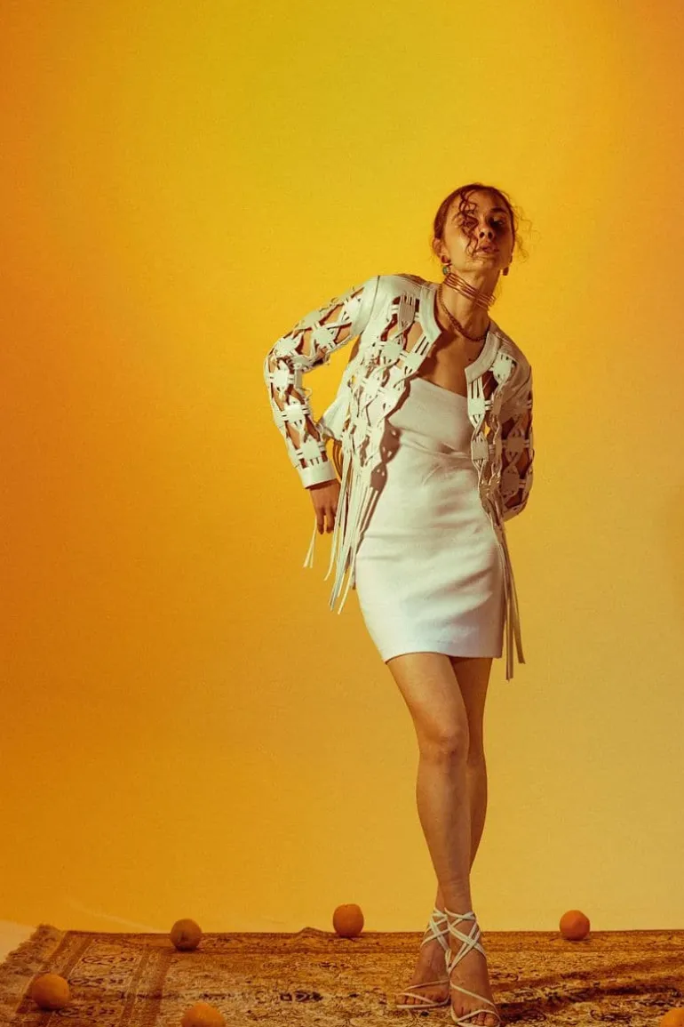 Jackets<CULT MIA HEATHER LEATHER JACKET White