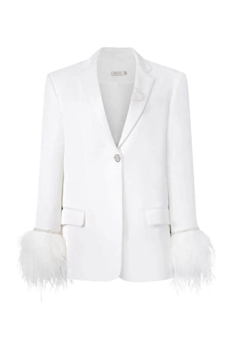 Blazers<CULT MIA KIERA TAFFETA FEATHER BLAZER White