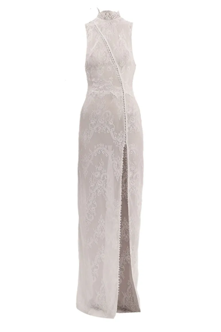 Dresses<CULT MIA LACE BUTTON MAXI DRESS White
