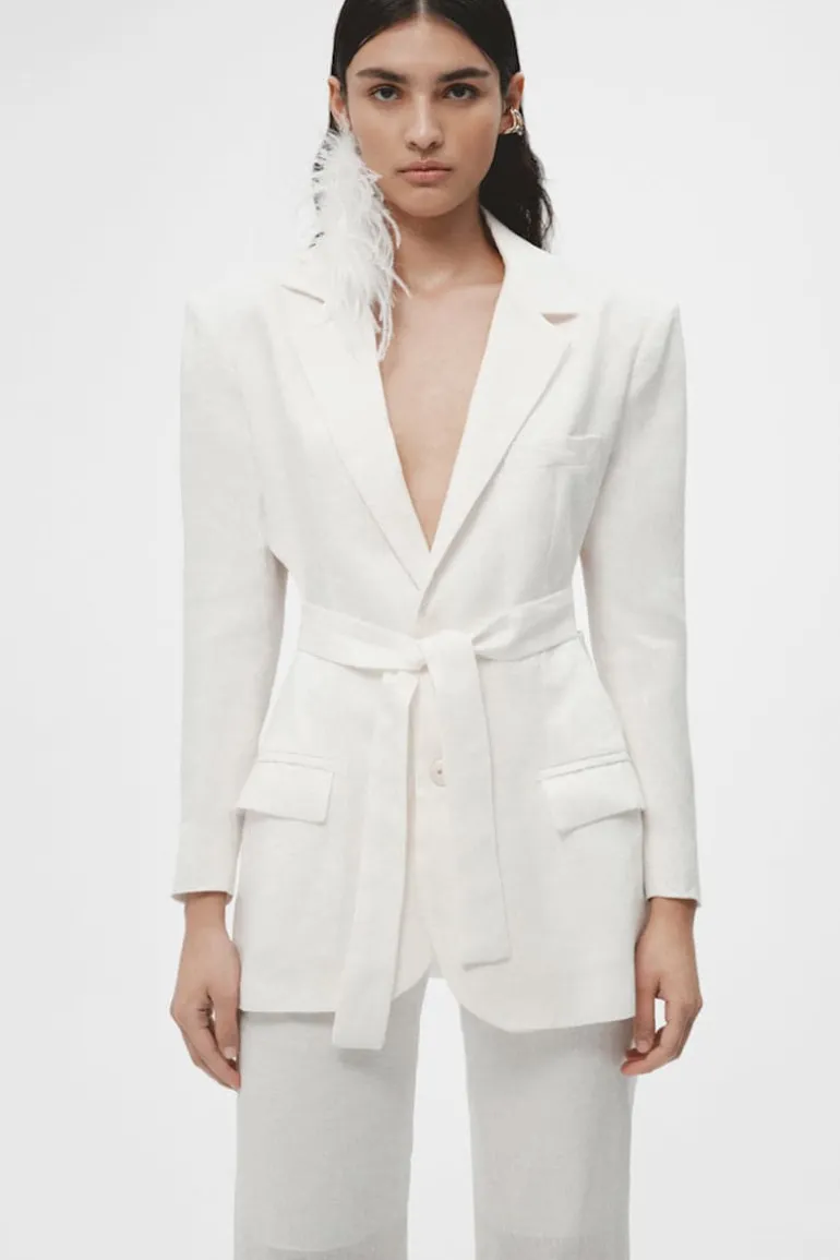 Blazers<CULT MIA ORGANIC LINEN CUT-OUT BLAZER White