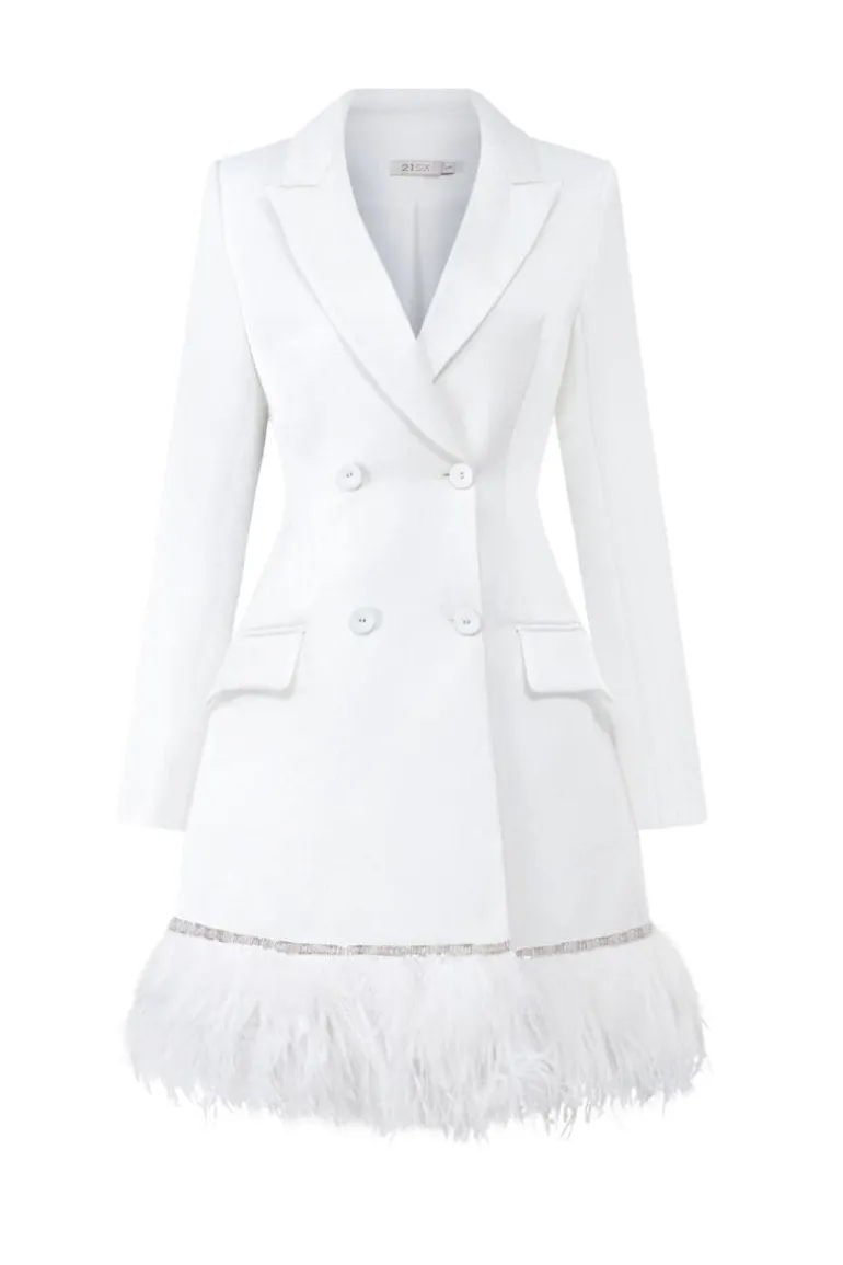 Dresses | Mini Dresses<CULT MIA ROSA TAFFETA FEATHER BLAZER DRESS White